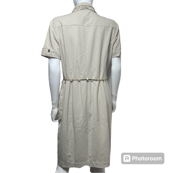 Calvin Klein Beige Button Down Belted Career Dress with Scarf Women's Size 14 - Picture 2 of 12